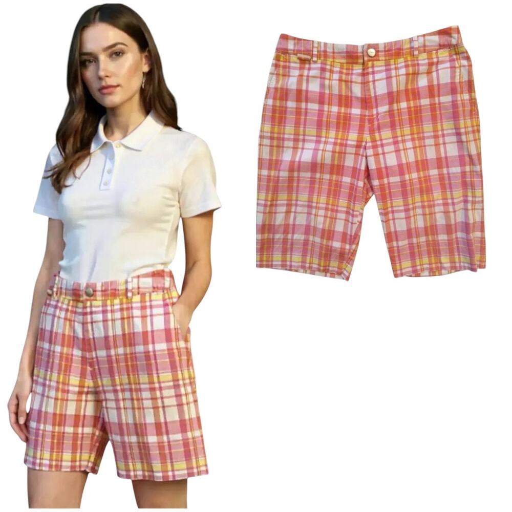 LRL Lauren Ralph Lauren Bermuda Shorts Women's Sz 6 Multicolor Plaid Pockets